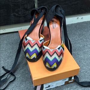 Missoni Colorful Zigzag Patterned Women's lace up espadrille wedge Size 40